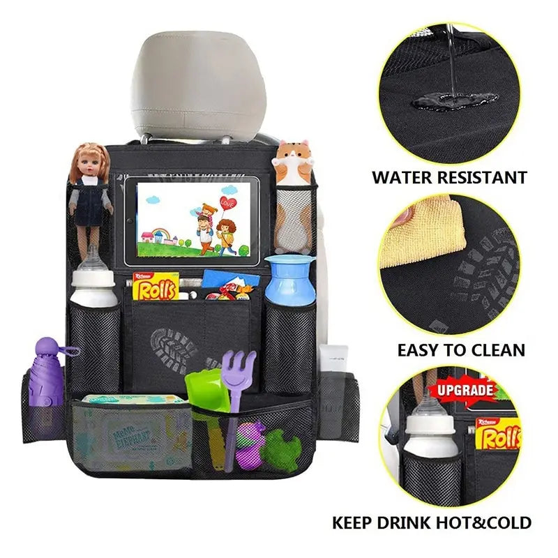 Car Backseat Organiser with Tablet Holder & Storage Pockets