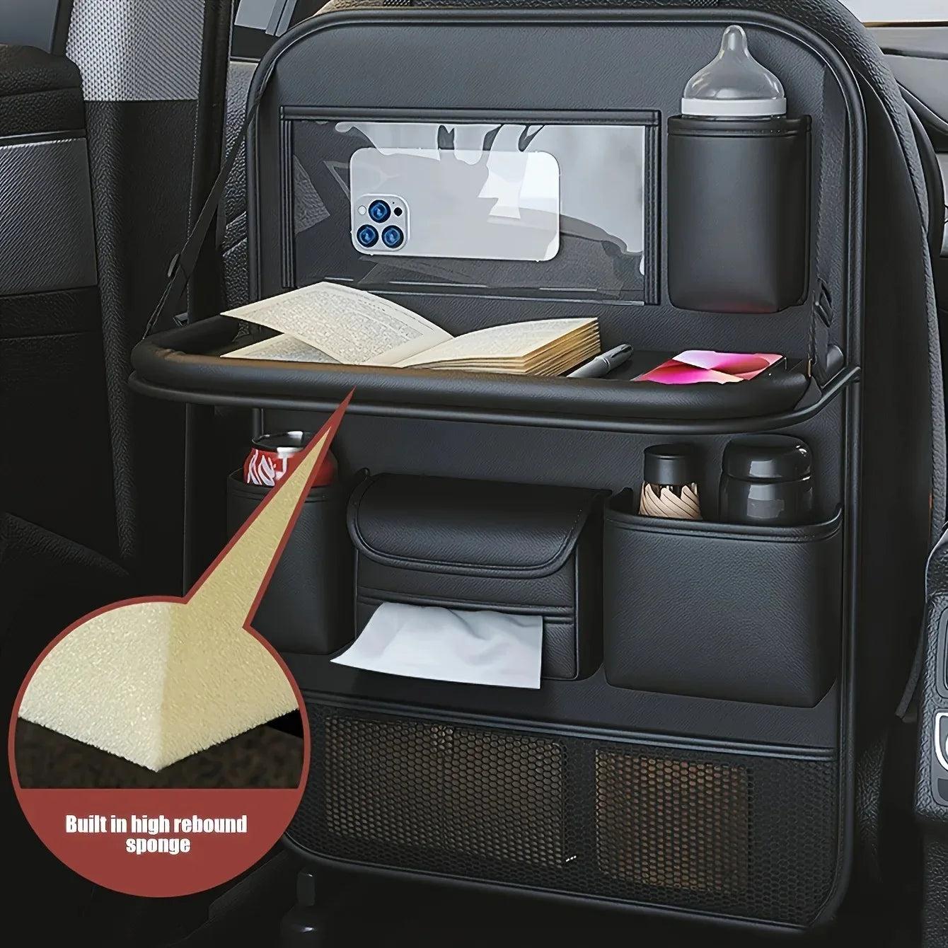 Car Backseat Organiser with Foldable Table Tray & Tablet Holder