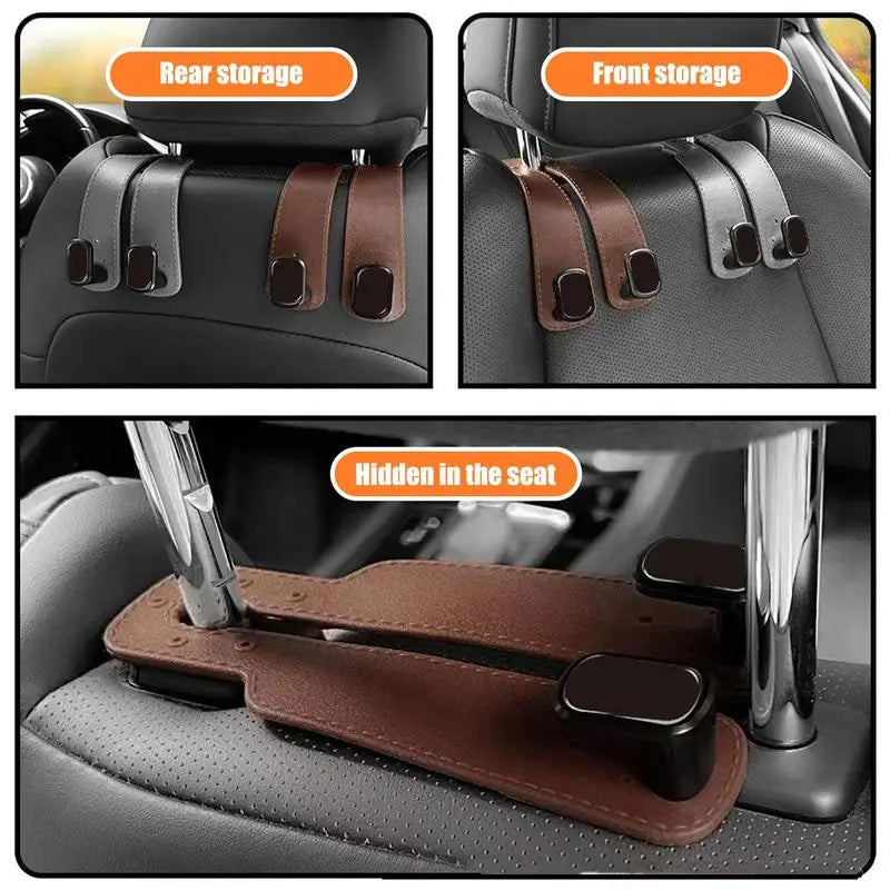2-in-1 PU Leather Car Headrest Hook for Bags & Purses